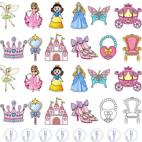 Lewtemi 36 Pcs Create Your Own Window Art Suncatcher Kits for Kids Princess Craft Suncatcher Paint with 24 Suction Cups for Ornament Painting Kids Classroom Party Activities Lewtemi
