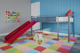 DHP Junior Twin Metal Loft Bed with Slide, Multifunctional Design, Silver with Red Slide DHP