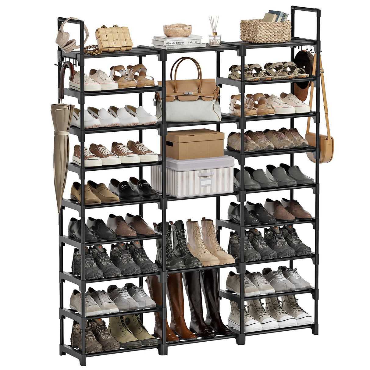 WOWLIVE 9 Tiers Large Shoe Rack Storage Organizer for Closet 50-55 Pairs Shoe Tower Unit Shelf Stackable Shoe Rack with Metal Pipes Plastic Connectors Black(SSS3B9) WOWLIVE