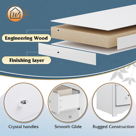 WLIVE White Dresser with 6 Drawers, 59“ Wide Wooden Chest of Drawers for Bedroom, Modern Dresser Closet Storage Organizer for Living Room Hallway WLIVE