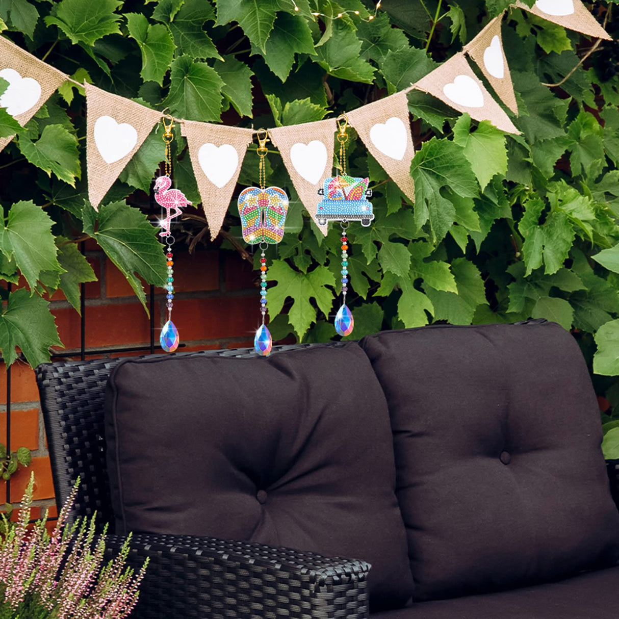 Wesiti 6 Pcs Summer Diamond Art Kits Double Sided Diamond Art Suncatchers Painting Wind Chimes Hanging Ornaments with Crystal Pendant for Adults Kids Summer Beach Home Window Decor DIY Craft Wesiti