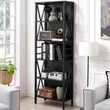 HOMISSUE Tall Bookshelf, 6-Tier Book Shelf, Rustic Wood Metal Bookshelves and Bookcases, Freestanding and Industrial Open Bookcase for Home Office, Living Room and Bedroom, Black HOMISSUE