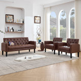TYBOATLE 62" W Leather Loveseat w/Chairs, 3 Piece Sofa Sets for Living Room w/ 2 USB Charger Ports and 2 Cupholders, Living Room Furniture Sets of 3 (3, Brown) TYBOATLE