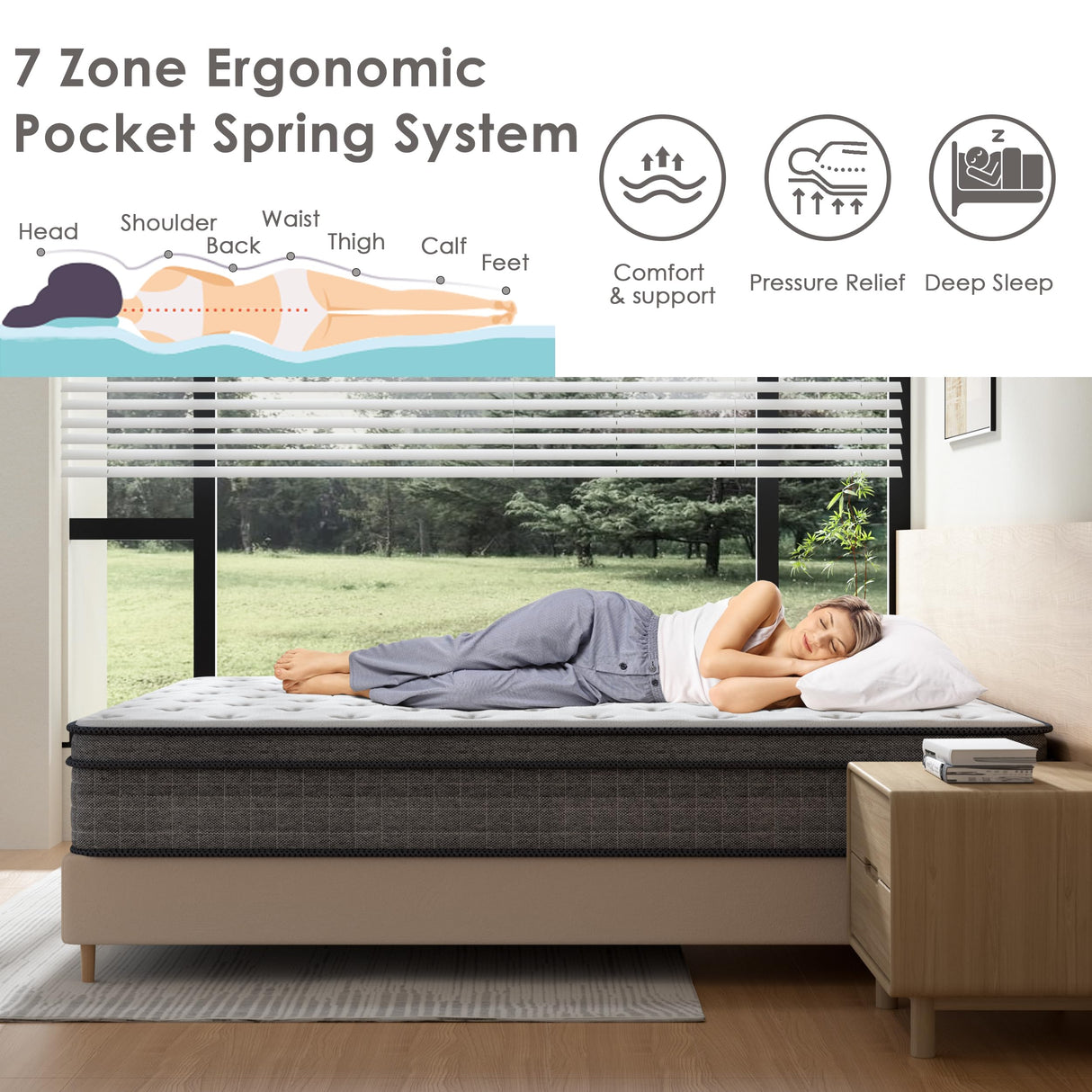 TEENO Twin Mattress, 14 Inch Gel Memory Foam Pocket Coils Springs Hybrid Mattresses, Medium Firm Twin Size Mattress in a Box, CertiPUR-US Certified, Cool & Support Comfort TEENO