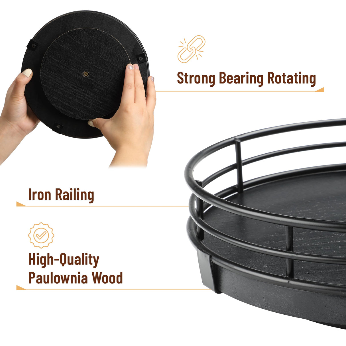 BAMBOO LAND- Lazy Susan Turntable Organizer, 9", Black, Lazy Susan for Table Top, Wooden Lazy Susan, Wood Lazy Susan, Lazy Susan for Dining Table, Black Lazy Susan, Table Lazy Susan Wood BAMBOO LAND