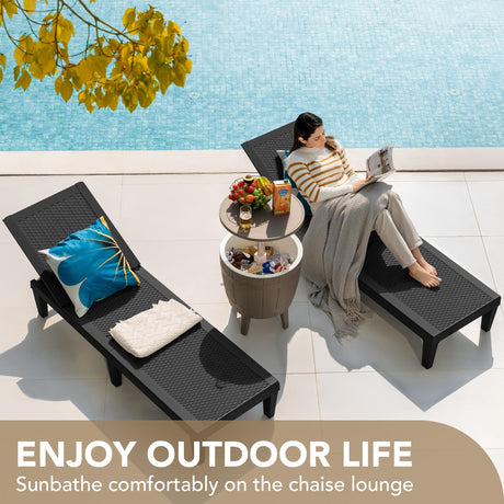 Devoko Outdoor Chaise Lounge Chair Set of 2 for Outside Pool Patio, Adjustable Waterproof Easy Assembly Chaise Lounge Outdoor (Black) Devoko