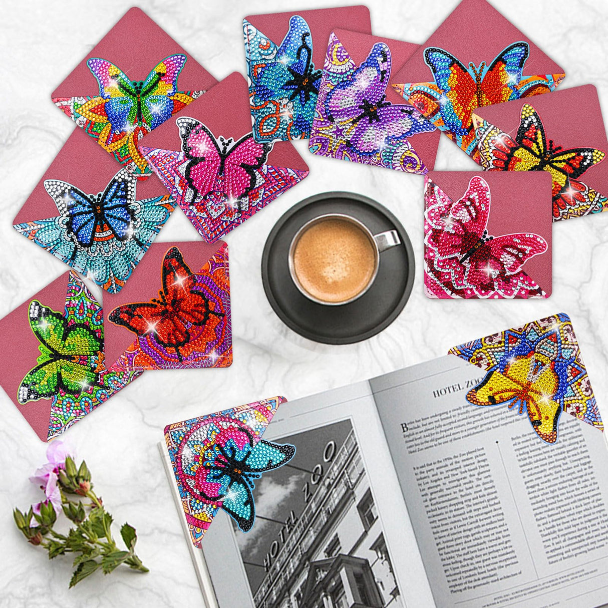 LINFANG 12 Pcs Diamond Painting Bookmark, DIY Corner Book Makers for Book Lovers, Diamond Art Beginners, Small Diamond Art Kits, Paint by Art Crafts Supplies Gift for Women Girls (Butterfly) LINGFANG