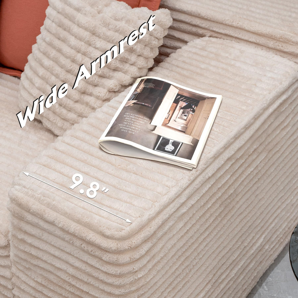 Boneless Modular Sectional Sofa, Cloud Couch with Left Facing Chaise, Oversized Deep Seat, L-Shaped, Soft Corduroy Fabric, Sectional Couch for Living Room -Beige NMXUXMN