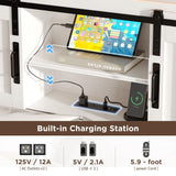 Maupvit Farmhouse Full Size Bed Frame with 4 Drawers and Bookcase Headboard, Sliding Barn Door Storage Shelves, Charging Station，LED Light Metal Platform Bed Frame No Box Spring Needed, White Door K Maupvit