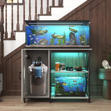PAPIHO 40-50 Gallon Aquarium Stand,Fish Tank Stand with Cabinet Storage,Power Outlets & LED Light,Heavy Duty Metal Frame Aquarium Stand for Turtle Tank,Reptile Terrarium,800LBS Capacity,Grey PAPIHO