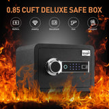 Tenamic Biometric Fingerprint Safe Box 0.85 Cubic Feet Fireproof Waterproof Safe Box with Induction Light and Leather, Solid Alloy Steel Office Hotel Home Cabinet Safe, Black Tenamic