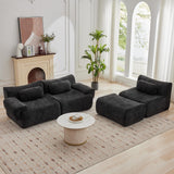MAXMXX 117”L Shaped Modern Sofa Modular Sectional Cloud Couch with Ottoman,Oversized Boneless Sofa,3+1 Seater Chenille Deep-Seat Sofa with 3 Pillows,Suitable for Living Room or Bedroom (Black) MAXMXX