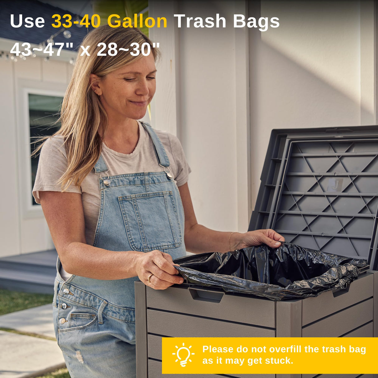 EAST OAK 38 Gallon Outdoor Trash Can | Waterproof Resin Garbage Can with Tiered Lid & Drip Tray | Outside Trash Bin for Patio | Kitchen, Backyard & Deck | Gray Color EAST OAK