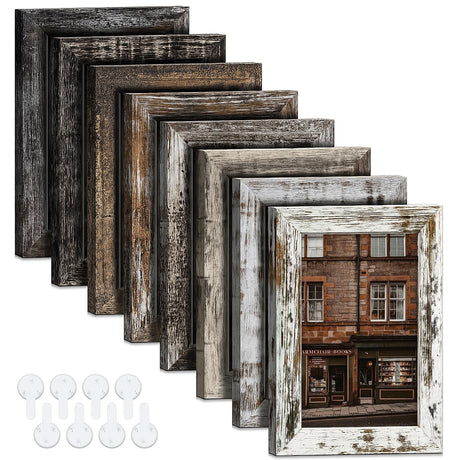 Bagous 5x7 Picture Frames Set of 8, Vintage Rustic Farmhouse Industrial Style Photo Frames, High Definition Real Glass, for Tabletop or Wall Hanging Bagous