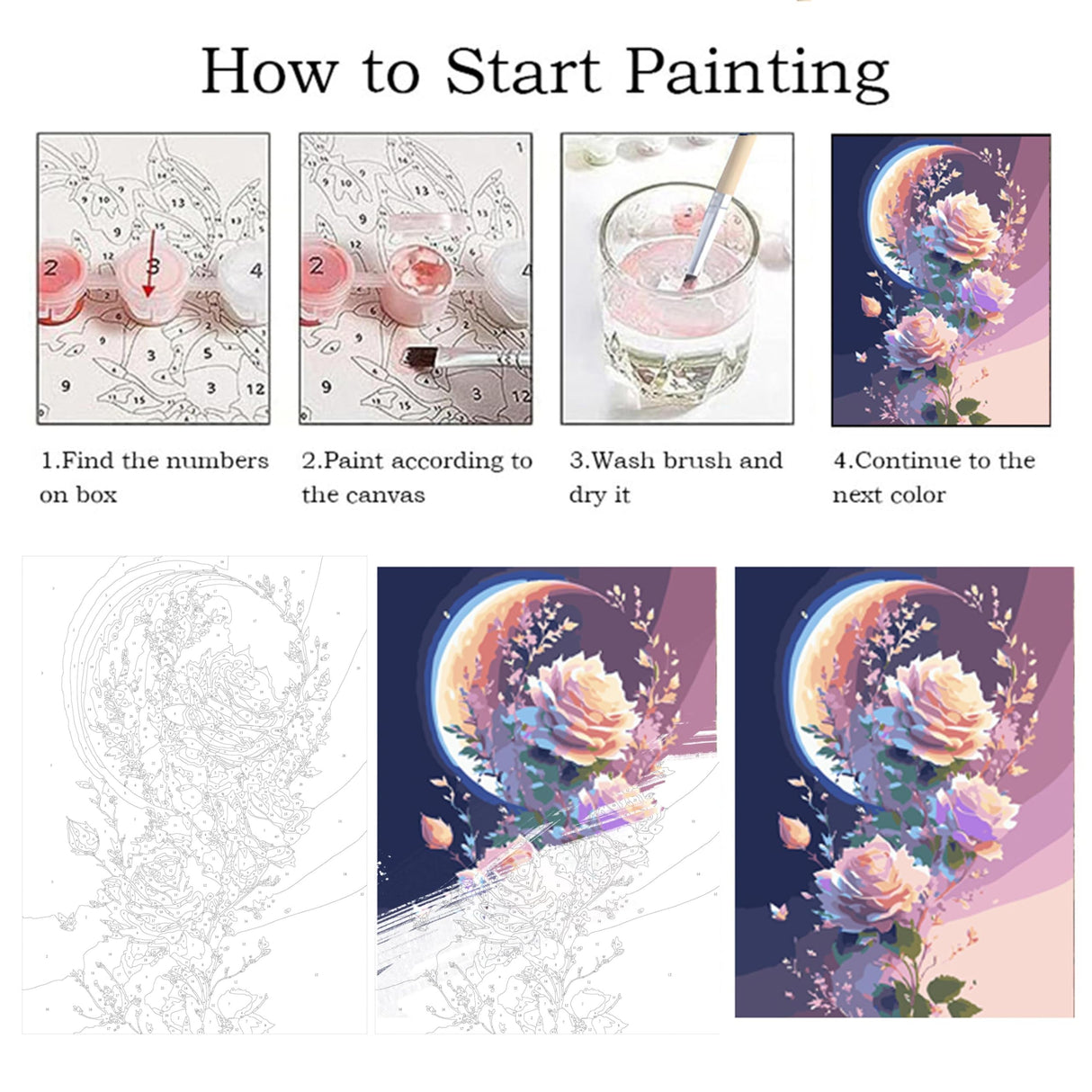 ZRIZQ Paint by Numbers for Adults Beginners,Moon Flower Adult Paint by Number Kits on Canvas,Paint by Numbers for Home Wall Art Decor 16x20 Inch（Without Frame） ZRIZQ
