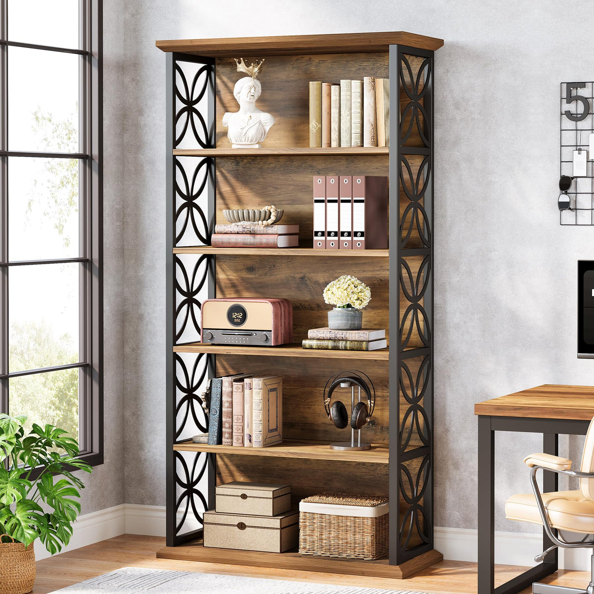 Tribesigns 6-Tier Tall Bookshelf, 71" Industrial Bookcase with Metal Frame, Freestanding Open Storage Shelves for Home Office, Living Room, Bedroom Tribesigns