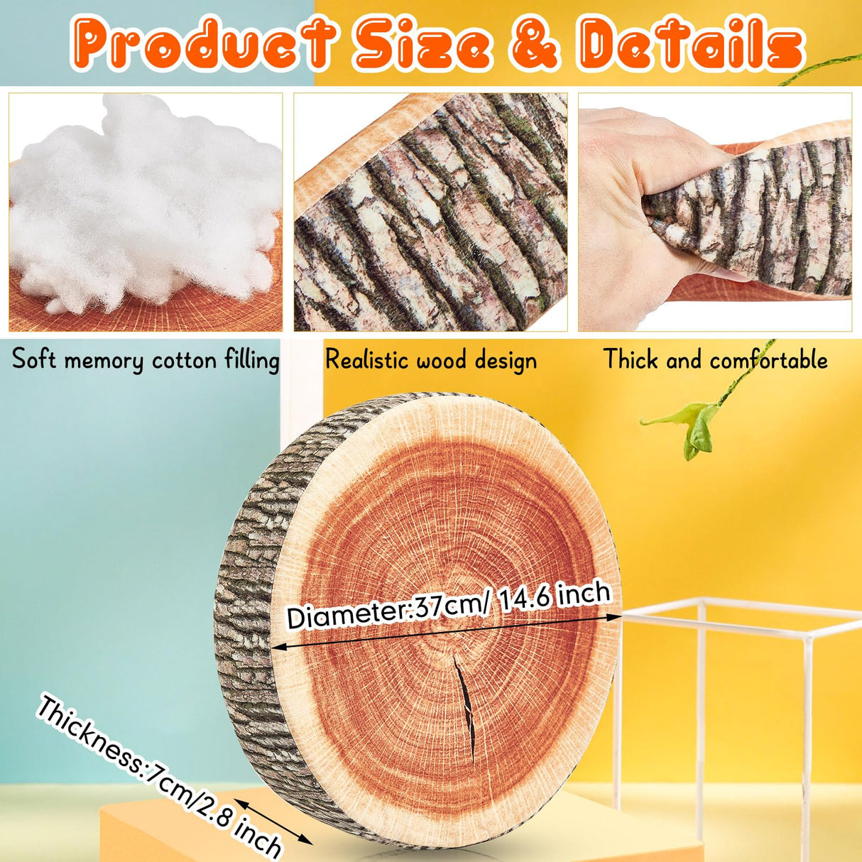 12 Pcs Flexible Seating Floor Sitting Cushion for Classroom Soft Tree Stump Stool Set 3D Digital Print Soft Round Throw Pillow Decorative Wood Slice Floor Cushion for Classroom Kids Couch Chair Home Tatuo