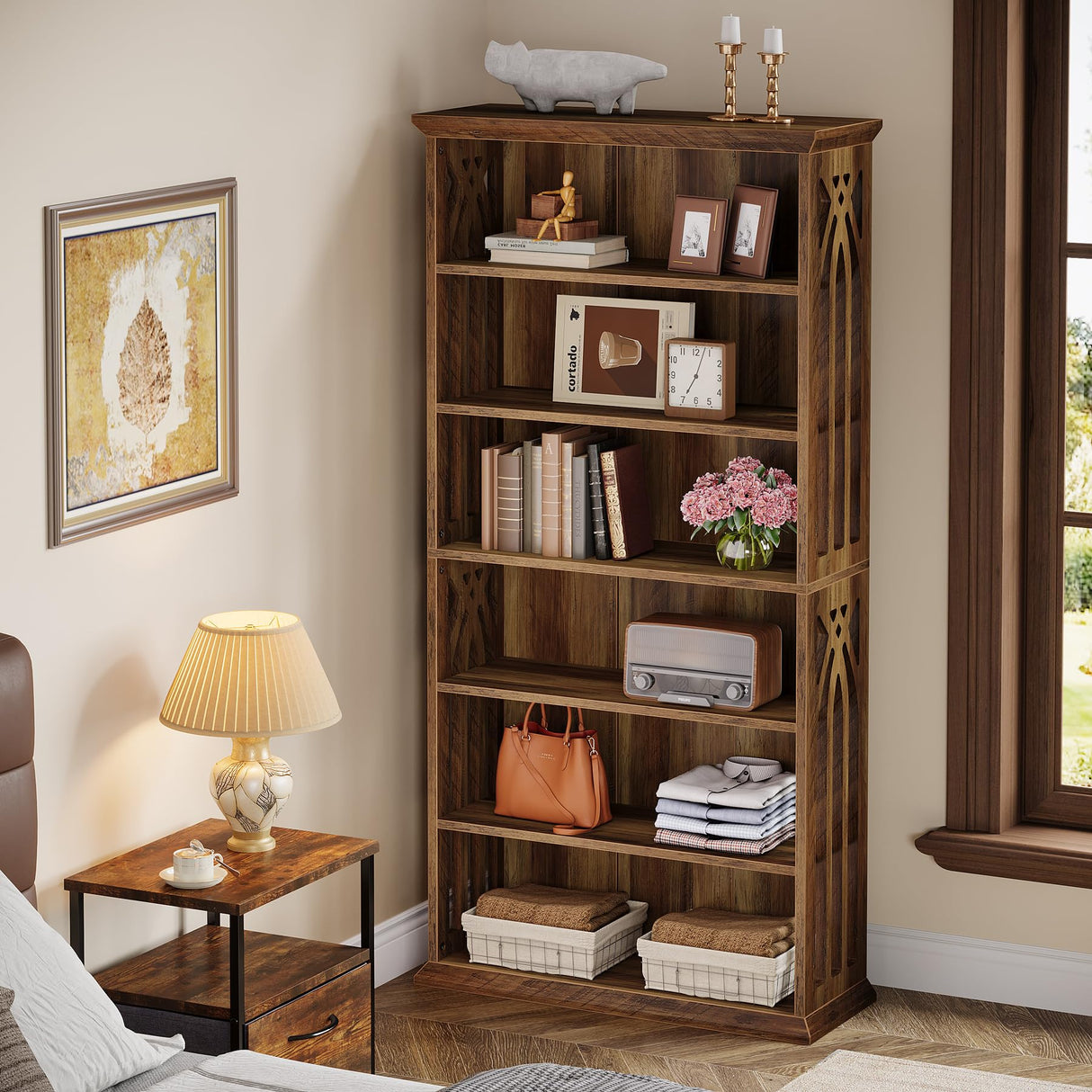 Tribesigns 6-Tier Bookshelf, 75-Inch Tall Bookcase, Large Bookshelves and Bookcases Freestanding Display Shelves, Wood Book Shelf for Living Room, Home Office, Bedroom, Brown (2Packs) Tribesigns