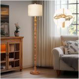 65.5" Natural Real Wood Floor Lamp with S Cluster Pull Chains Dual Switch,Wood Base Tall Lamp,Farmhouse Standing Lamp for Living Room,with Linen Shade,Floor Lamp for Living Room,Bedroom(Bulb Included) Scenekoy