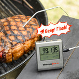 ThermoPro TP16 Large LCD Digital Cooking Food Meat Thermometer for Smoker Oven Kitchen BBQ Grill Thermometer Clock Timer with Stainless Steel Temperature Probe ThermoPro