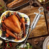 Ofargo 304-Stainless Steel Meat Injector Syringe Kit with 4 Marinade Needles for BBQ Grill Smoker, 2-oz Large Capacity, Both Paper User Manual and E-Book Recipe OFG