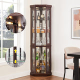 Lighted Corner Display Curio Cabinet Wooden Shelving Unit with Tempered Glass Door, Bar and Liquor Storage Area with 4 Shelves, Wine Cabinet CQSXDA