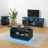 HOMMPA LED Coffee Tables for Living Room 2 Piece Set, Lift Top Coffee Table and LED TV Stand with Power Outlets for up to 70" TV, Coffee Table with Hidden Compartment & 2 Open Shelve & 2 Drawers Black HOMMPA