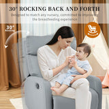 CHSICFOR Manual Swivel Recliner Chair,Nursery Reclining Sofa Chair with Lumbar Support, Adult Soft Padded Faux Leather Glider Recliner with 360° Free Rotation,Removable Phone Holder,Blue Gray CHSICFOR