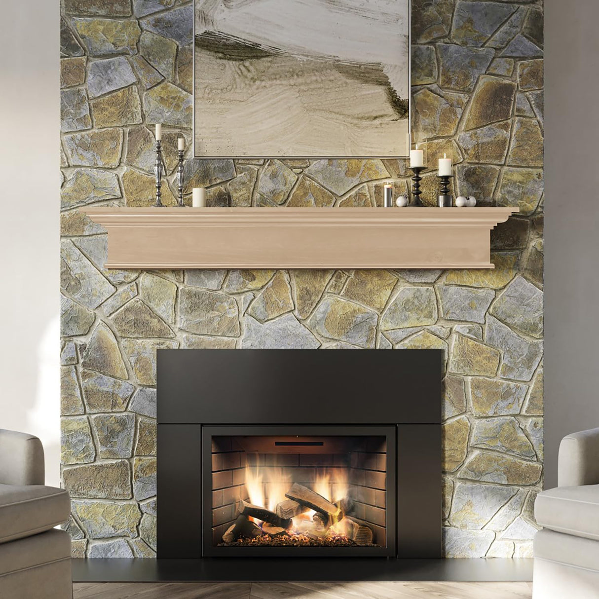 MANTELSDIRECT 60 Inch Floating Fireplace Mantel Wood Shelf in Unfinished - Bellamy from Mantels Direct | Wooden Rustic Wall Shelf Perfect for Décor and Electric Fireplaces MANTELSDIRECT