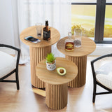 Bifins Round Nesting Coffee Table Set of 3,Mid Century Modern Fluted Coffee and End Table Set,Small Circle Wooden Side Table Drink Table for Living Room (Natural) Bifins