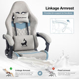 Blue Whale Gaming Chair for Adult 350lbs Computer Chair with Adjustable Lumbar Support Headrest and Footrest Large Size Reclining Gaming Chair Big and Tall Linkage Armrest Computer Chair Grey Blue Whale