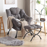 Welnow Lazy Chair with Ottoman, Modern Lounge Accent Chair with Armrests and a Side Pocket, Leisure Upholstered Sofa Chair Reading Chair with Footrest for Small Space, Corner Chair, Dark Grey Welnow