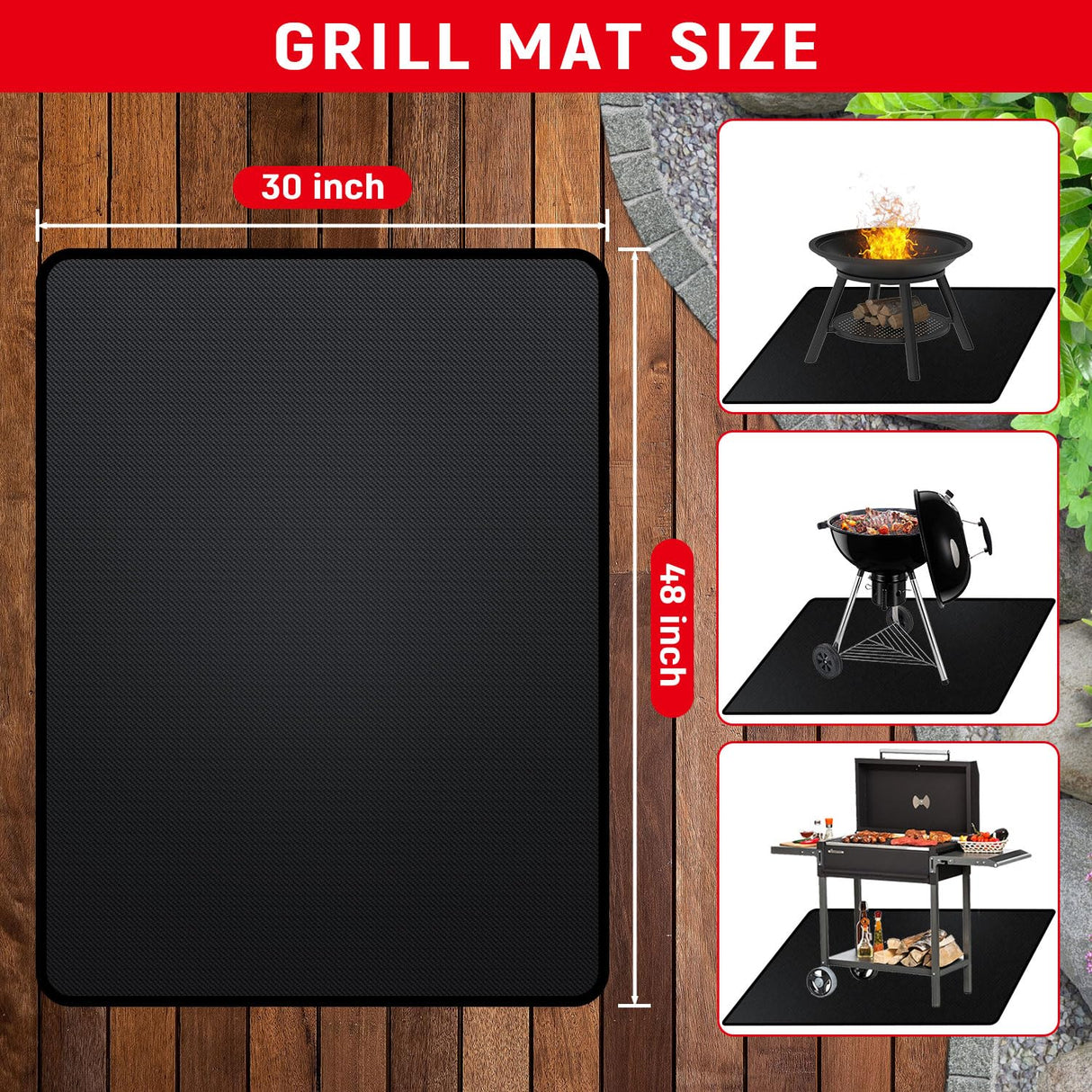 Rumlick 48 x 30 inch Under Grill Mats for Outdoor Grill, Double-Sided Fireproof, Oil and Waterproof Protective Mat for Grass and Deck, Outerdoor BBQ Mat Fire Pit Mat Fireplace Mat rumlick