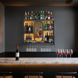 39in Wine Rack Wall Mounted with Led Light, 3-Tiers Black Bar Shelf Wall Mounted, Liquor Bottle Display Shelf, Wall Wine Rack for Kitchen Bar Dining Rooms Decoration BGGFNZ