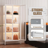 Glass Display Cabinet with LED Lights, White Curio Glass Showcase, 66" Tall Metal Storage Cabinet with Doors and Adjustable Shelves, 3 Color Lighted Display Case for Living Room, Hallway, Pantry MetalMax