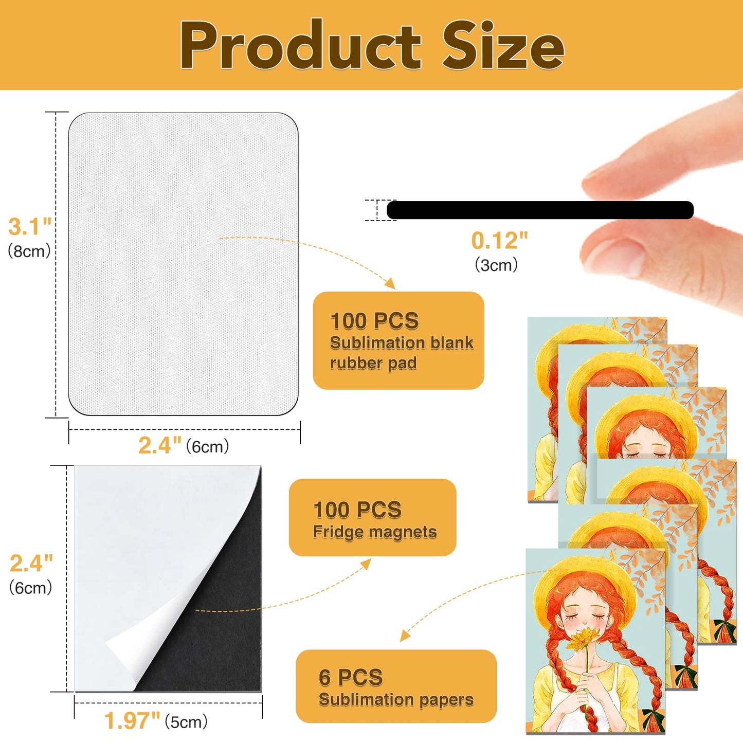 200Pcs Sublimation Magnet Blanks Set,Personalized Sublimation Refrigerator Magnet for Home Kitchen Microwave Oven Decor&Office Calendar with 100PCS Blank Rubber Pad(6x8cm), 100PCS DIY Soft Magnetic