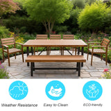 Goldshire 7 Pieces Outdoor Dining Set, 1 Acacia Wood Patio Table & 1 Bench & 5 Chairs for 7-8 Persons with Removable Cushions for Indoor Yard Garden Goldshire