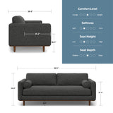 SIMPLIHOME Morrison 89-inch Wide Sofa in Charcoal Grey Woven-Blend Fabric, Handcrafted Mid-Century Modern Couch for Living Room or Family Room, Single Bench Cushion, Bolster Pillows SIMPLIHOME