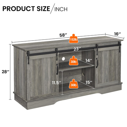 Yaheetech Farmhouse TV Stand for 65'' TV, Wooden Tall Entertainment Center with Sliding Barn Door & Height Adjustable Shelves for Living Room, Grey Wash - WoodArtSupply