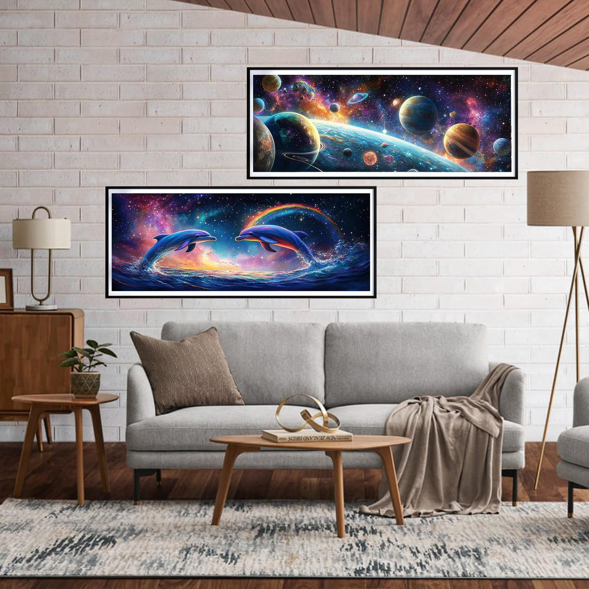 Yomiie 2 Pack Large Diamond Art Kits for Adults, Planets & Dolphins Diamond Painting Art DIY Full Round Drill Kits, Embroidery Rhinestone Diamond Crystal Craft Canvas Home Wall Decor 31.5x11.81 inch Yomiie