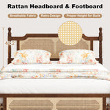 SmartEdge Queen Size Rattan Bed Frame, Wood Platform Bed with Rattan Headboard and Footboard, Antique Queen Boho Bed Frame with Storage Underneath, No Box Spring Needed, Walnut SmartEdge