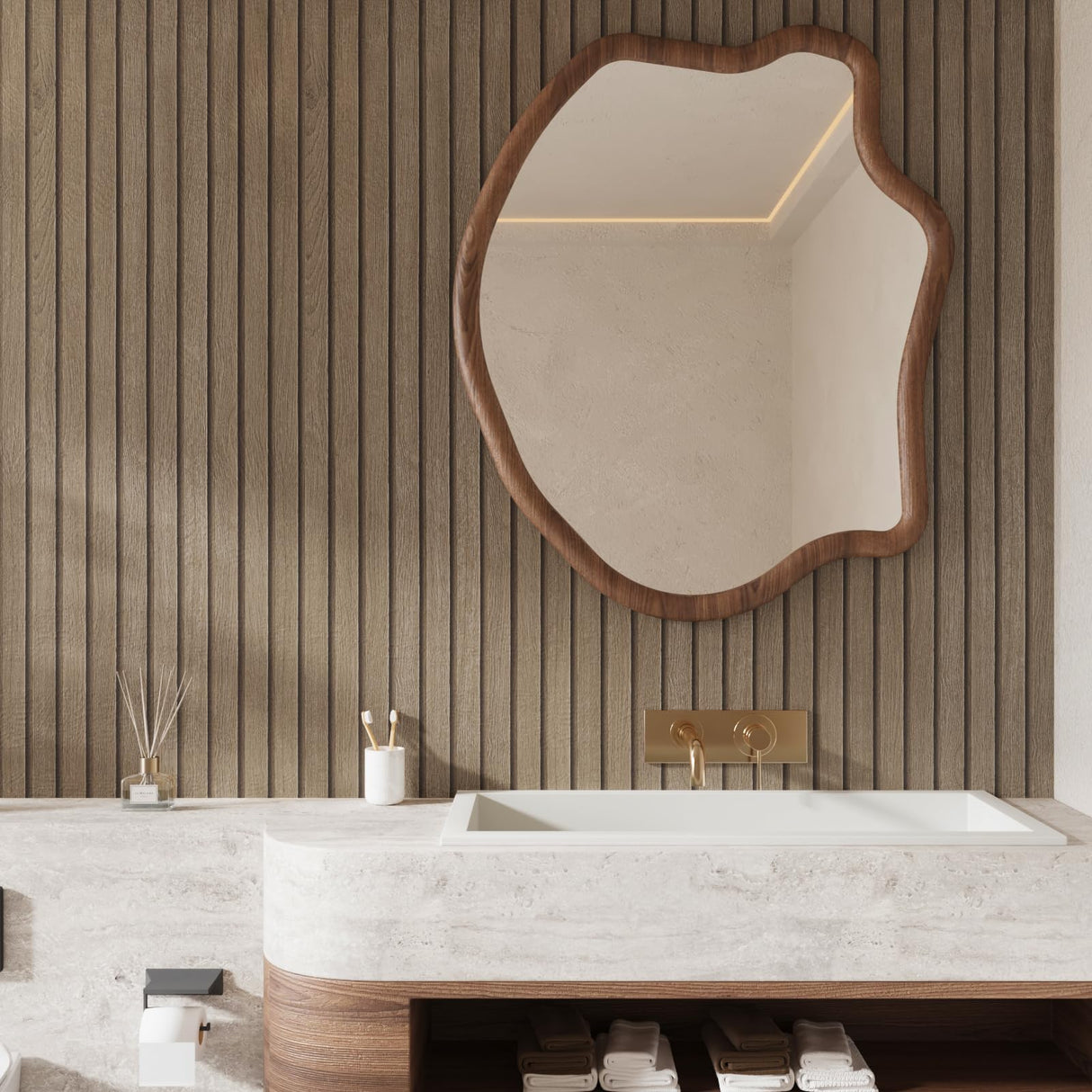 CRE8TIVE 12"x354" Wooded Slats Wood Contact Paper Brown Wood Wallpaper Peel and Stick Countertops Waterproof Wood Stripe Wall Panel Self Adhesive Wood Grain Contact Paper for Bedroom Farmhouse Walls CRE8TIVE