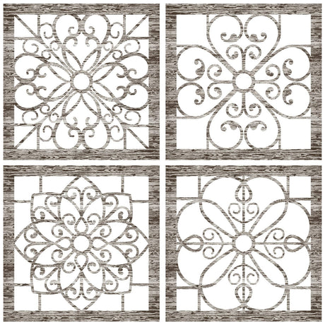 Yulejo 4 Pieces Thicken Rustic Wall Decor Farmhouse Wall Art Decor Wooden Hollow Carved Design Rustic Wall Art for Living Room Bedroom Hallway Decor Office Kitchen Wall Decoration (Wood Color) Yulejo