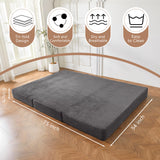 BYBYME Tri-Folding Corduroy Mattress, 6 Inch Gel Folding Mattress Topper, Foldable Soft Guest Bed Camping Pad, Washable Cover (Carbon Gray, Full) BYBYME