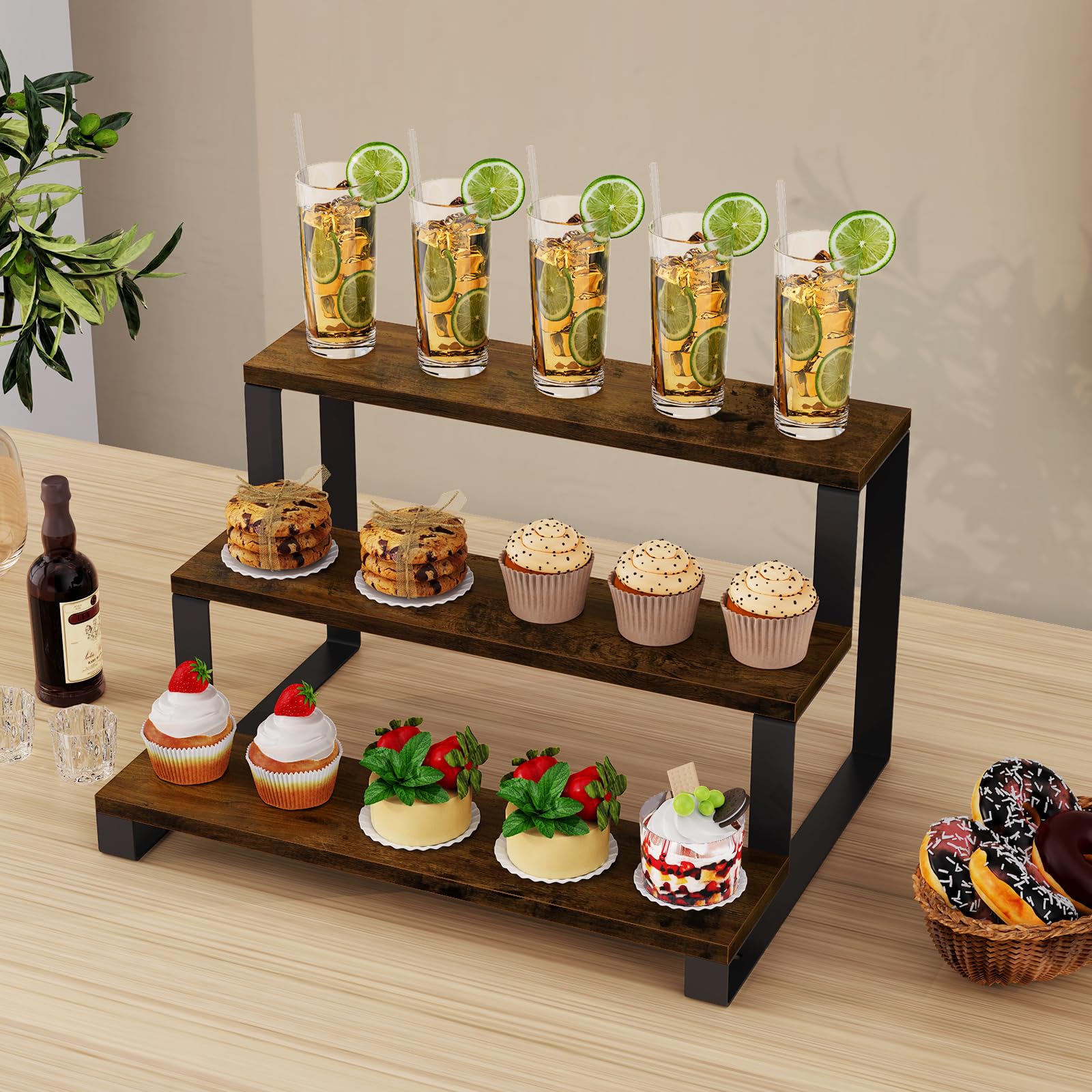 Wooden Display Riser Stand, 3 Tier Display Risers Cabinet Organizer, Widened Display Rack Shelf Kitchen Counter Shelf Perfume Organizer Stand for Party, Makeup, Figure, Dolls Collection, Cond - WoodArtSupply