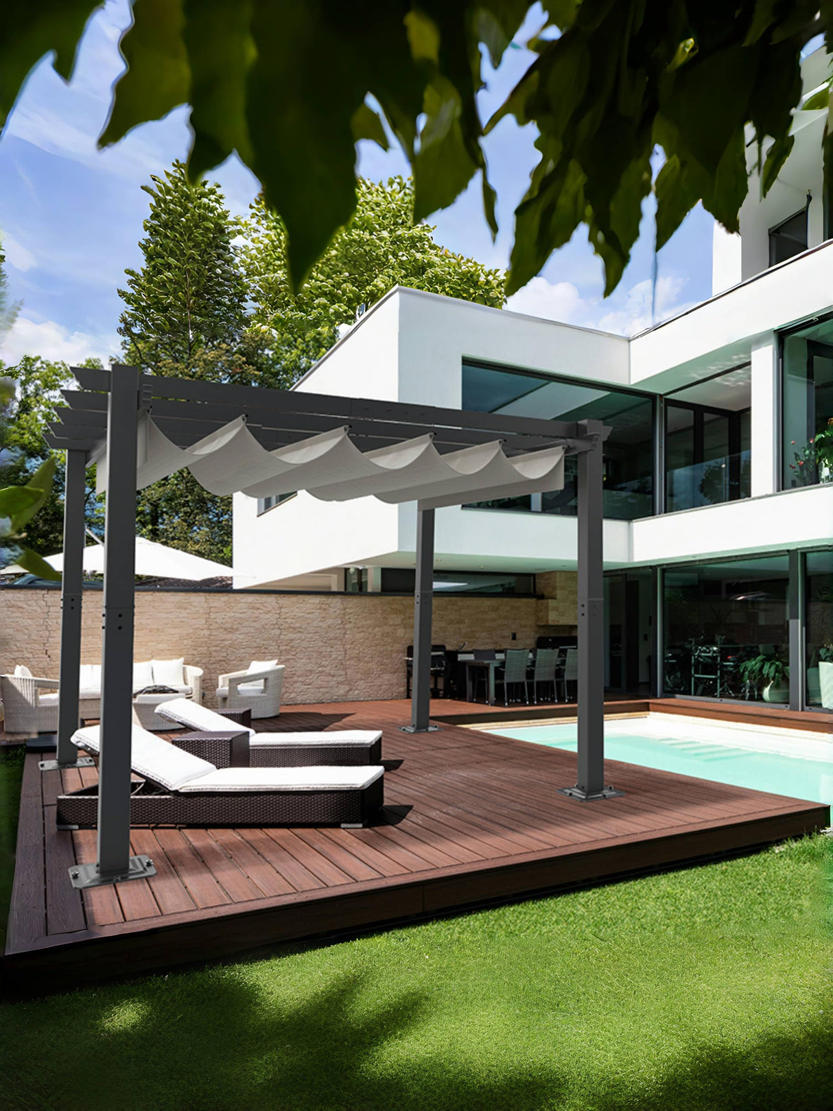 GAOMON 10x10 Ft Outdoor Aluminum Pergola with Upgraded Retractable Canopy, Outdoor Shelter Suitable for Gardens, Backyard, Lawn, Deck - Grey. GAOMON