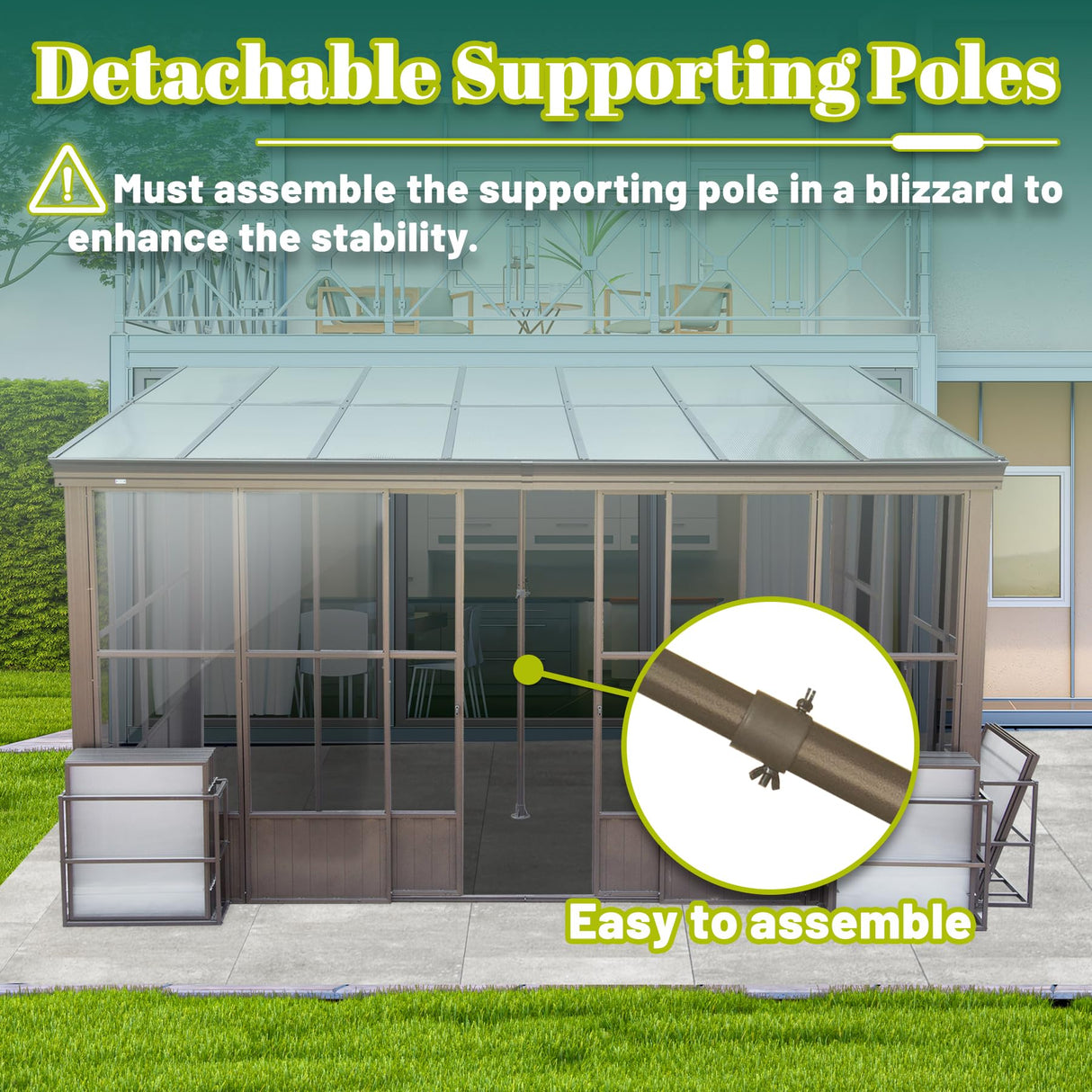 Domi 10x14FT Wall Mounted Sunroom, Wall Solarium with Aluminum PC Sloping Roof, Detachable PC Screen House, Lockable Sliding Front and Side Doors, Outdoor Lean-to Gazebo, Sun Room for Deck Patio domi outdoor living