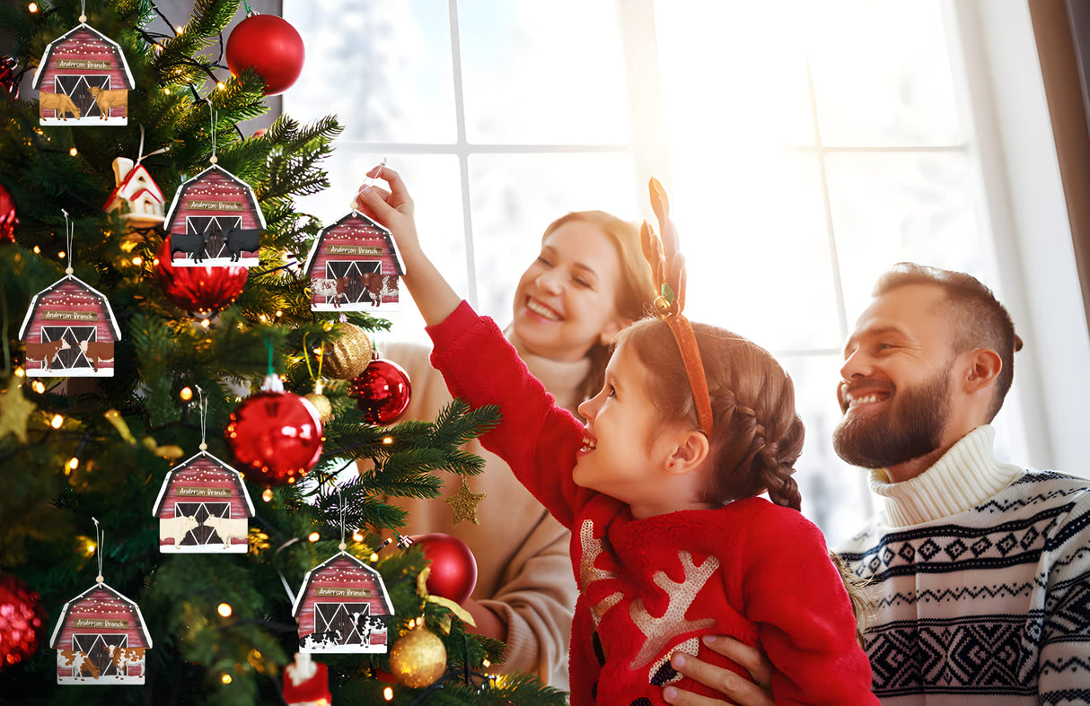 Personalized Barn Christmas Ornaments 2022 - Wood Cow Barn Ornaments for Christmas Tree - Farmhouse Ornaments, Mooey Christmas Farmer Farm Life Animal Lover Gift for Family Xmas Decorations V-DECORPARKS