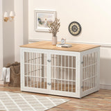 rehomerance Rustic Heavy Duty Dog Crate Furniture for Extra Large Dogs, Decorative Pet House End Table, Wooden Cage Kennel Furniture Indoor, XL, White and Natural rehomerance