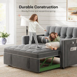 Marsail 3-in-1 Convertible Futon Sleeper Sofa Bed, Pull Out Couch with Adjustable Backrest, USB Charging & Side Pockets, Velvet Fabric Sofa for Living Room, Apartment, Loveseat, Grey Marsail